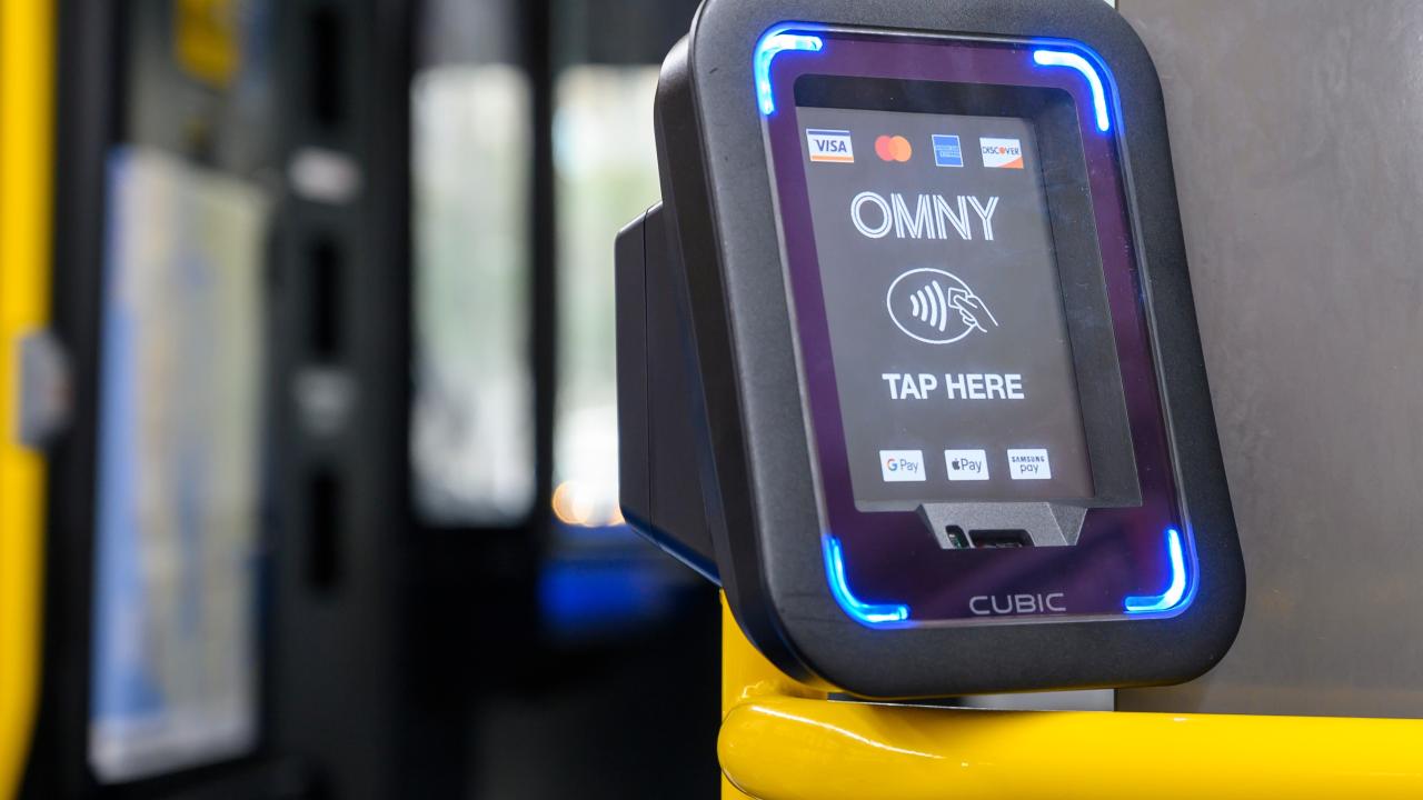 Photograph of an OMNY tap-and-go fare payment system